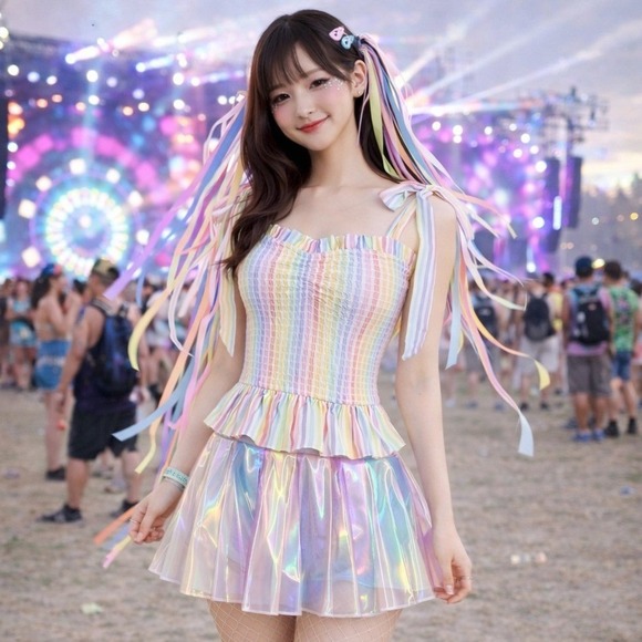 Anthropologie Yumi Kim Rainbow Smocked Fairy Tank XXS Y2K Festival Cottagecore - Picture 2 of 8